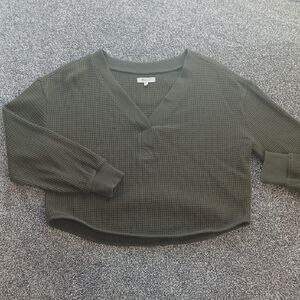 Madewell Waffle Knit Vneck Crop Long Sleeve Olive Medium